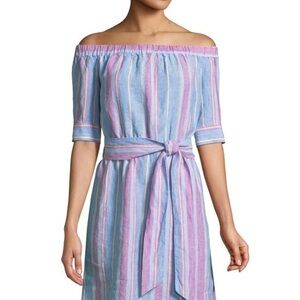 Frame off shoulder‎ dress linen stripe multicolor medium